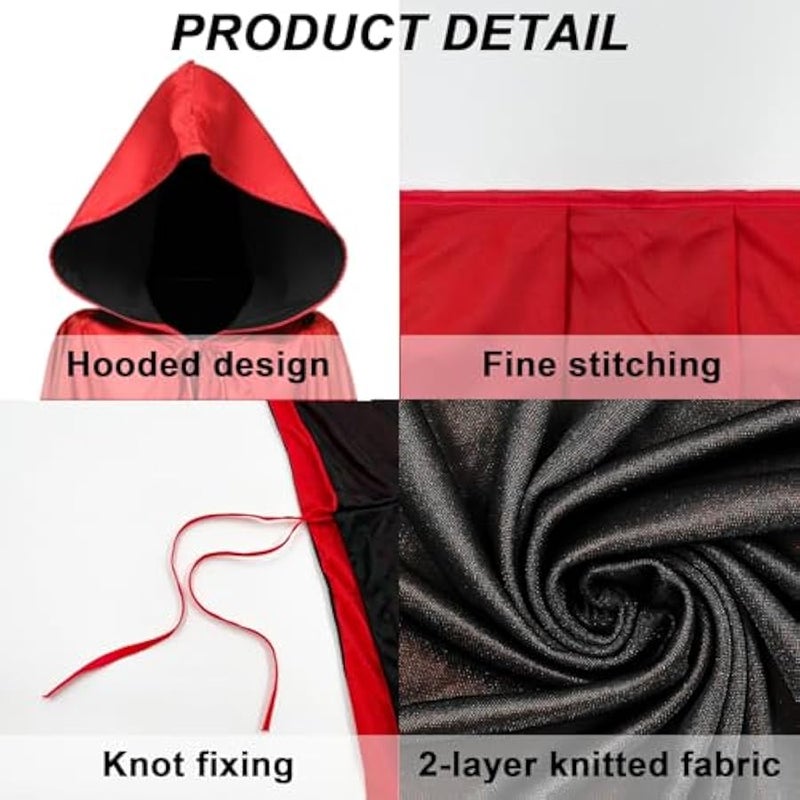 Reversible Hooded Cloak Unisex  Cosplay Costume Witch Black Red Cape Robe Vampire Cloak Full Length Masquerade Party Cape for Men and Women - Image 4